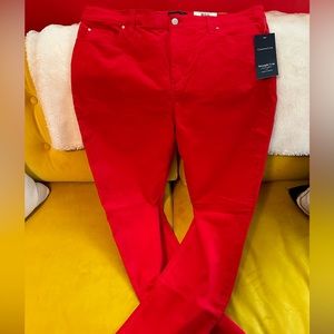 Charter Club womans size 16. Straight leg, red, crushed velvet pant. NWT